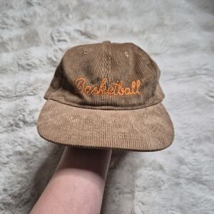 Newhattan Brown Corduroy Hat Baseball Cap Basketball Orange Embroidery Fall ✨️💫